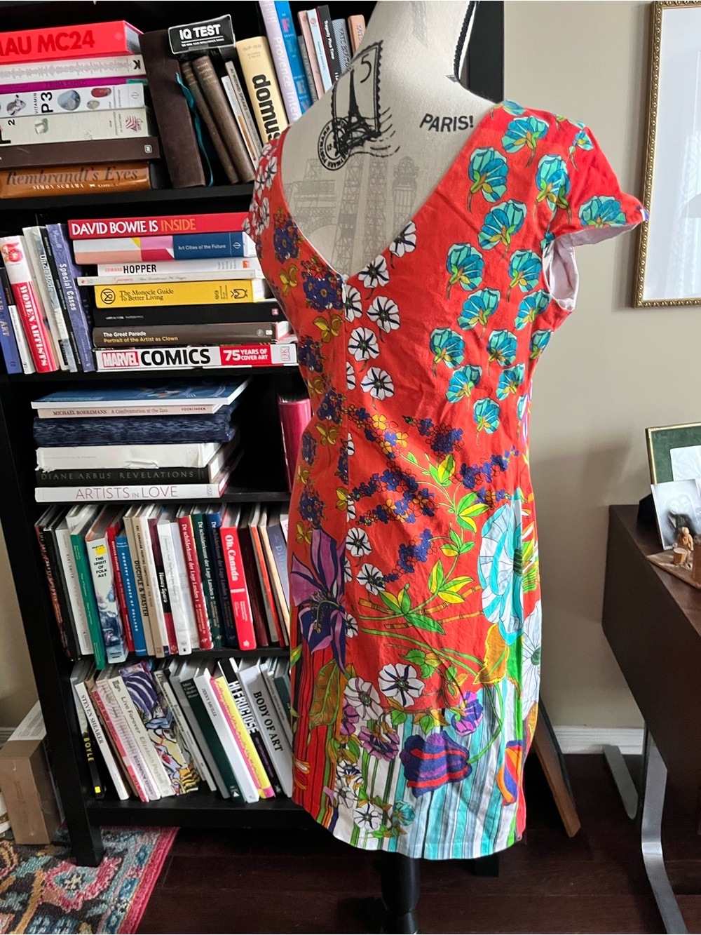 Vintage Paul Brial Bright Floral Midi Dress in Red and Multicolor 8-10 - Picture 4 of 7